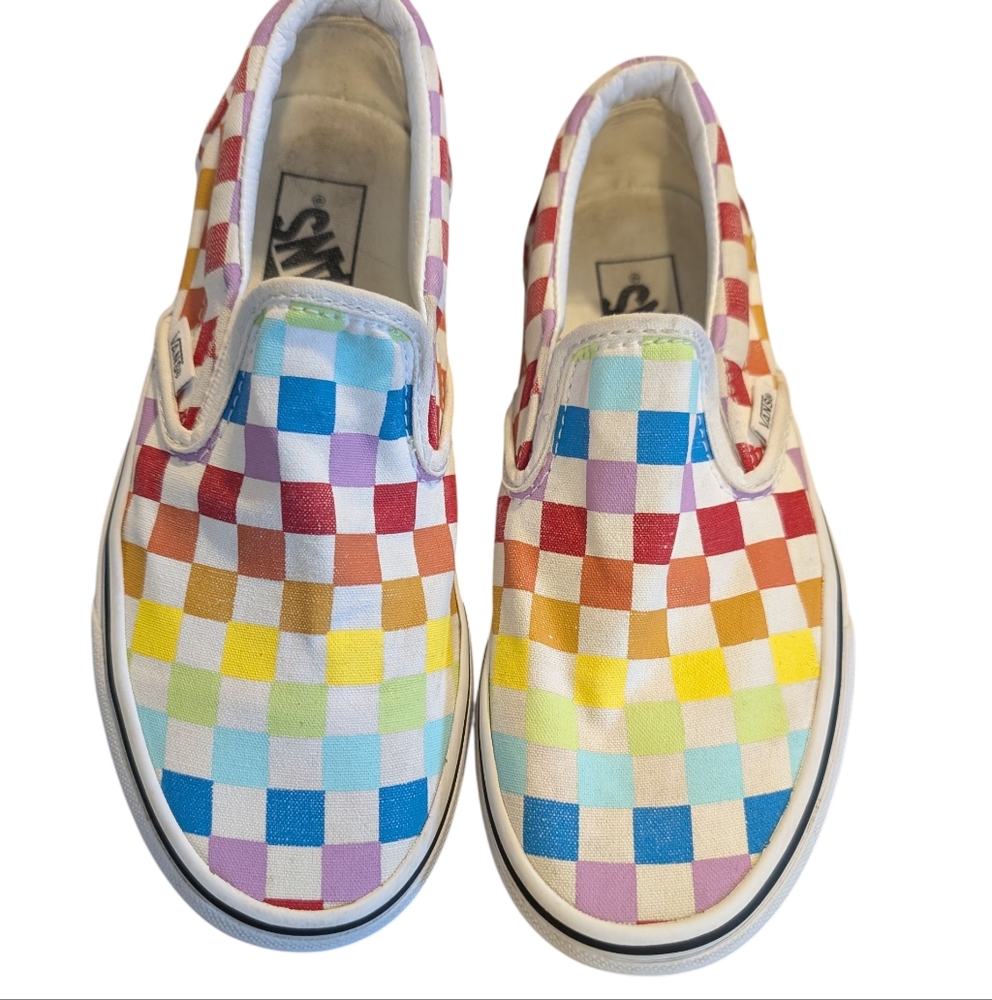 Vans Rainbow Checkerboard Youth Sneakers Slip‎ on Shoes W 6 M 4.5